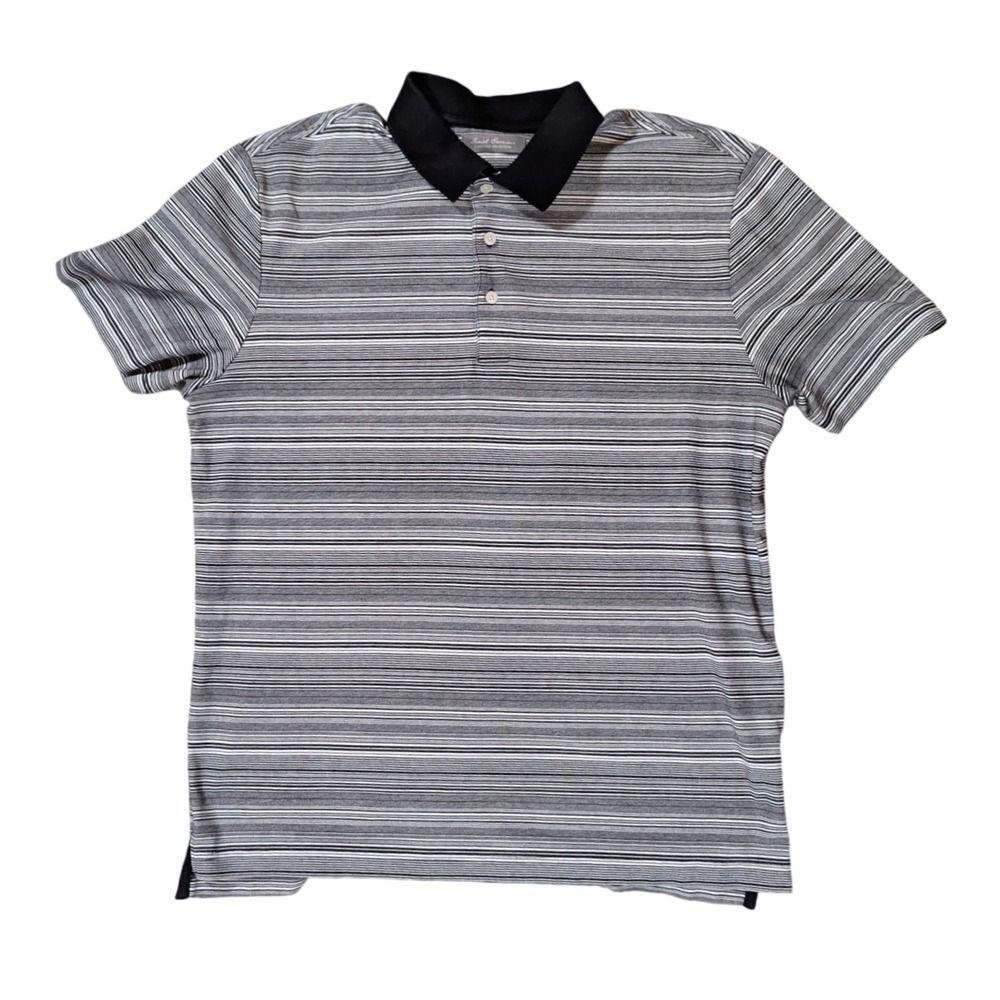 Daniel Cremieux Polo Shirt Mens L Grey Black Striped Signature Collection Casual